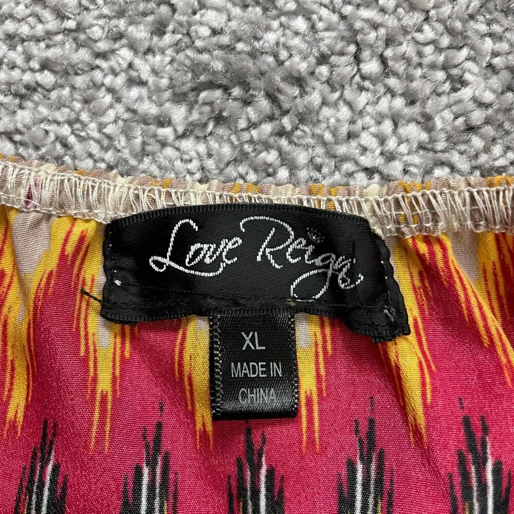 Love Reign Dress Womens XL Multicolor Midi Spaghetti Strap Boho Aztec Belted